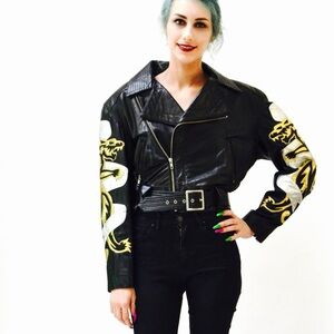 Vintage Michael Hoban North Beach Leather Jacket -Gold/Black Panther -Size 11/12